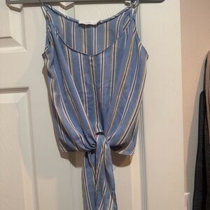 Lush Blue Striped Tie-Front Tank Top